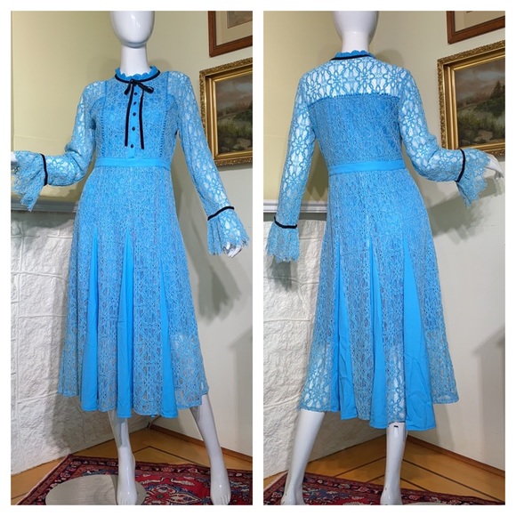 Dresses & Skirts - 1970’s Baby Blue Lace Prairie Boho Dress